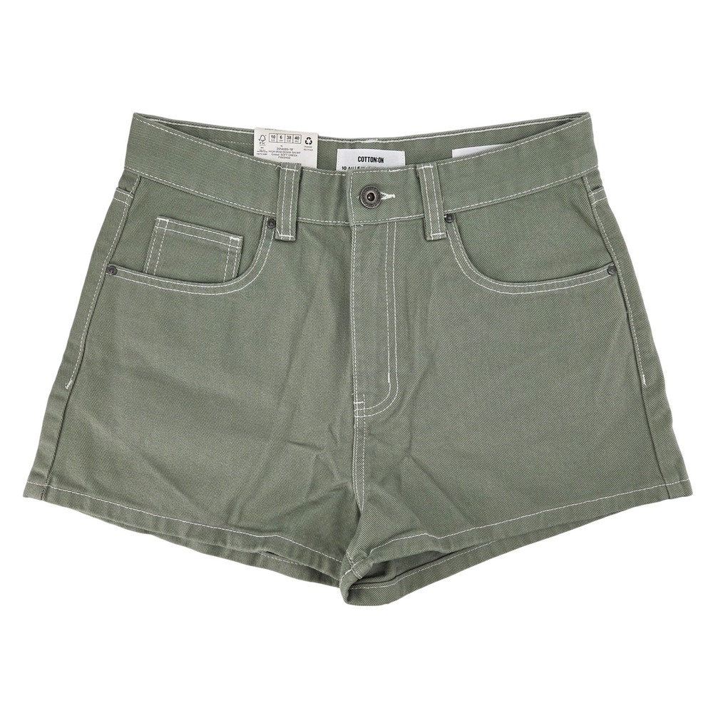 Cotton On High Rise‎ Mom Denim Short 6 Soft Green Summer Festival